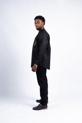 Men’s Black Mud-Cloth Patch Shirt