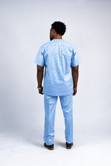Men's Sky Blue Textured Tunic & Trouser Set
