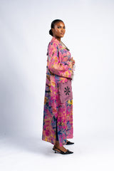 Women's Adinkra Symbol Print Tie-Dye Kimono Duster