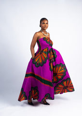 Magenta Floral Print Strapless Maxi Dress