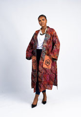 Women's Striped Print Adinkra Pocket Kimono Duster