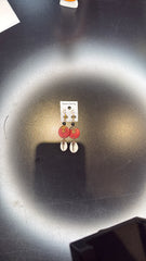 Pink Swirl Disc and Cowrie Shell Earrings - Bohemian Dangle Jewelry