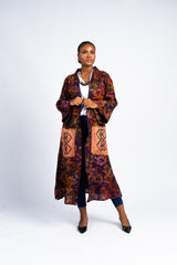 Women's Floral Print Adinkra Symbol Kimono Duster