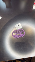 Purple Tree of Life Wooden Earrings - Statement Dangle Jewelry