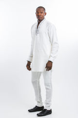 Men’s Embroidered White Linen Set (Slim Fit)