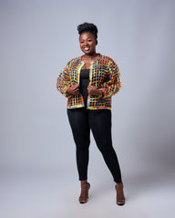 Ankara Grid Crop Jacket – Sunset Burst Edition