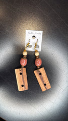 Mixed Bead and Wood Block Dangle Earrings - Bohemian Geometric Jewelry