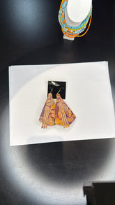 Ombre Fabric Dangle Earrings with Leather Tassels - Bohemian Statement Jewelry