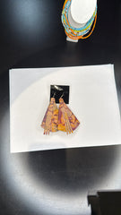 Ombre Fabric Dangle Earrings with Leather Tassels - Bohemian Statement Jewelry