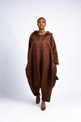 Detachable Sleeve Jumpsuit w/Hood - Brown