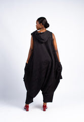Detachable Sleeve Jumpsuit w/Hood - Black