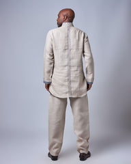 Men’s Embroidered Linen Set – Sandstone Beige