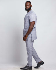 Men's Striped Linen Suit Set (Short Sleeves)
