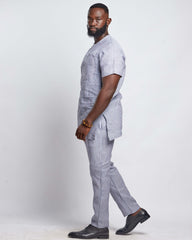 Men's Striped Linen Suit Set (Short Sleeves)