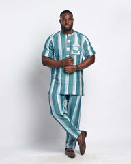 Men's Striped Linen Suit Set (Short Sleeves)