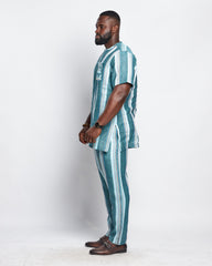 Men's Striped Linen Suit Set (Short Sleeves)