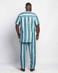 Men's Striped Linen Suit Set (Short Sleeves)