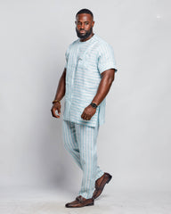 Men's Striped Linen Suit Set (Short Sleeves)