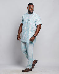 Men's Striped Linen Suit Set (Short Sleeves)