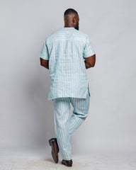 Men's Striped Linen Suit Set (Short Sleeves)