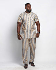 Men's Striped Linen Suit Set (Short Sleeves)