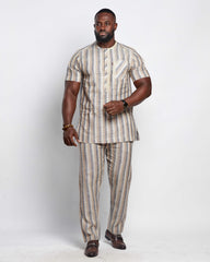Men's Striped Linen Suit Set (Short Sleeves)