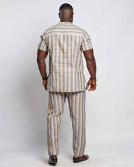Men's Striped Linen Suit Set (Short Sleeves)
