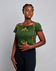 Ankara One Sleeve Blouse with Elastic and Head Wrap - YvonneEx