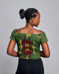 Ankara One Sleeve Blouse with Elastic and Head Wrap - YvonneEx