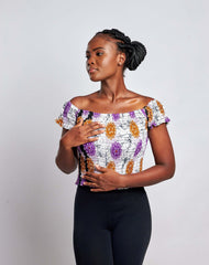 Ankara One Sleeve Blouse with Elastic and Head Wrap - YvonneEx