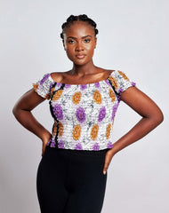 Ankara One Sleeve Blouse with Elastic and Head Wrap - YvonneEx