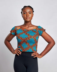 Ankara One Sleeve Blouse with Elastic and Head Wrap - YvonneEx