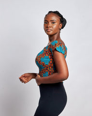 Ankara One Sleeve Blouse with Elastic and Head Wrap - YvonneEx