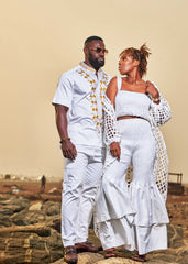 Ankara Women's Elastic Striped Top Pant Set