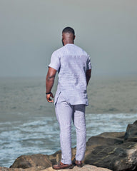 Men's Striped Linen Suit Set (Short Sleeves)
