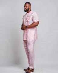 Men's Striped Linen Suit Set (Short Sleeves)