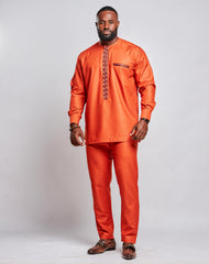 Ankara Men's Polished Cotton Suit (Long Sleeves) - YvonneEx