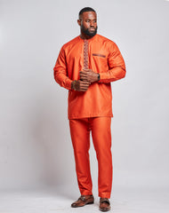 Ankara Men's Polished Cotton Suit (Long Sleeves) - YvonneEx