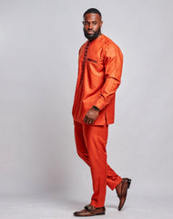 Ankara Men's Polished Cotton Suit (Long Sleeves) - YvonneEx