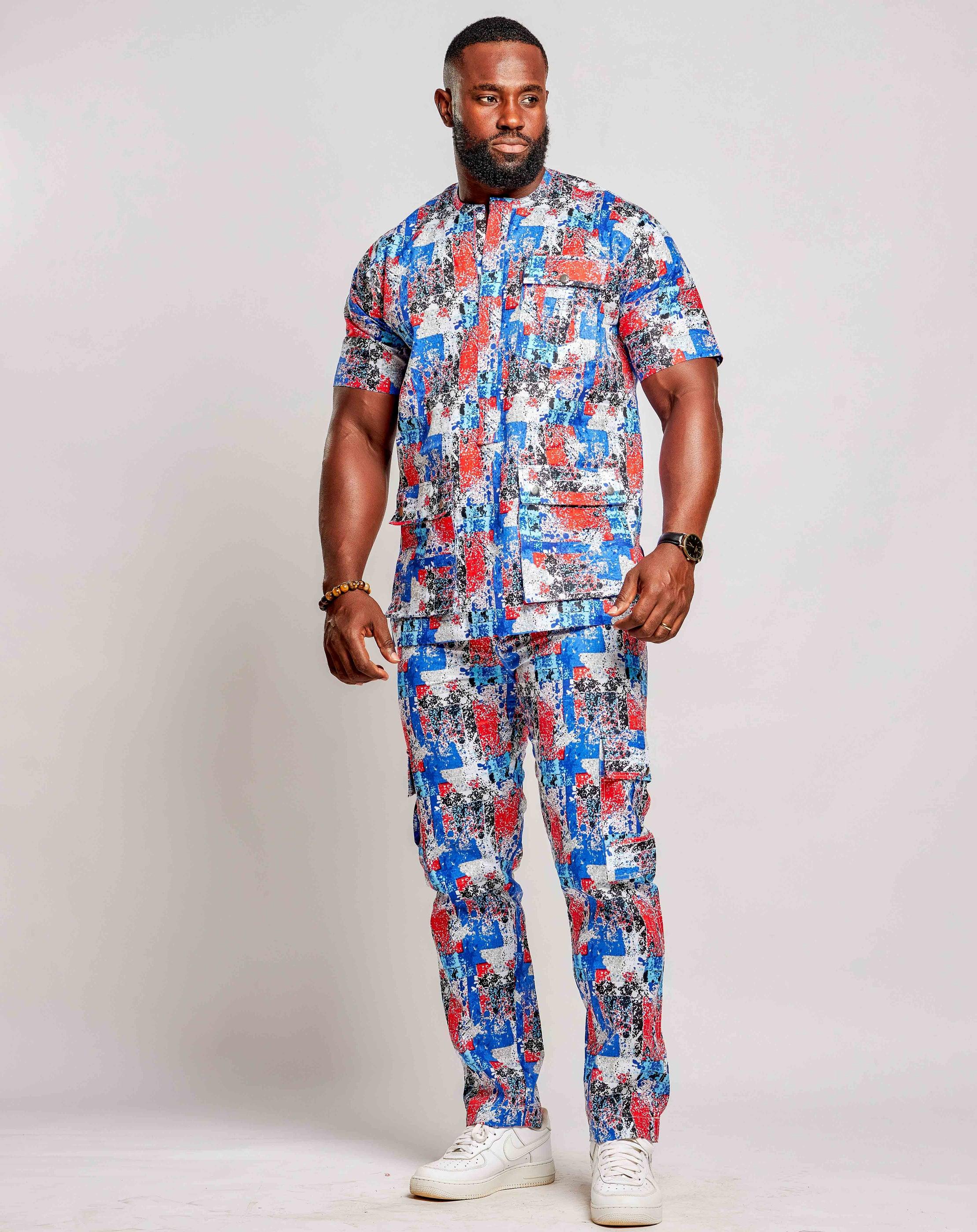 Ankara Men's Shirt & Cargo Pants (short sleeved) - YvonneEx
