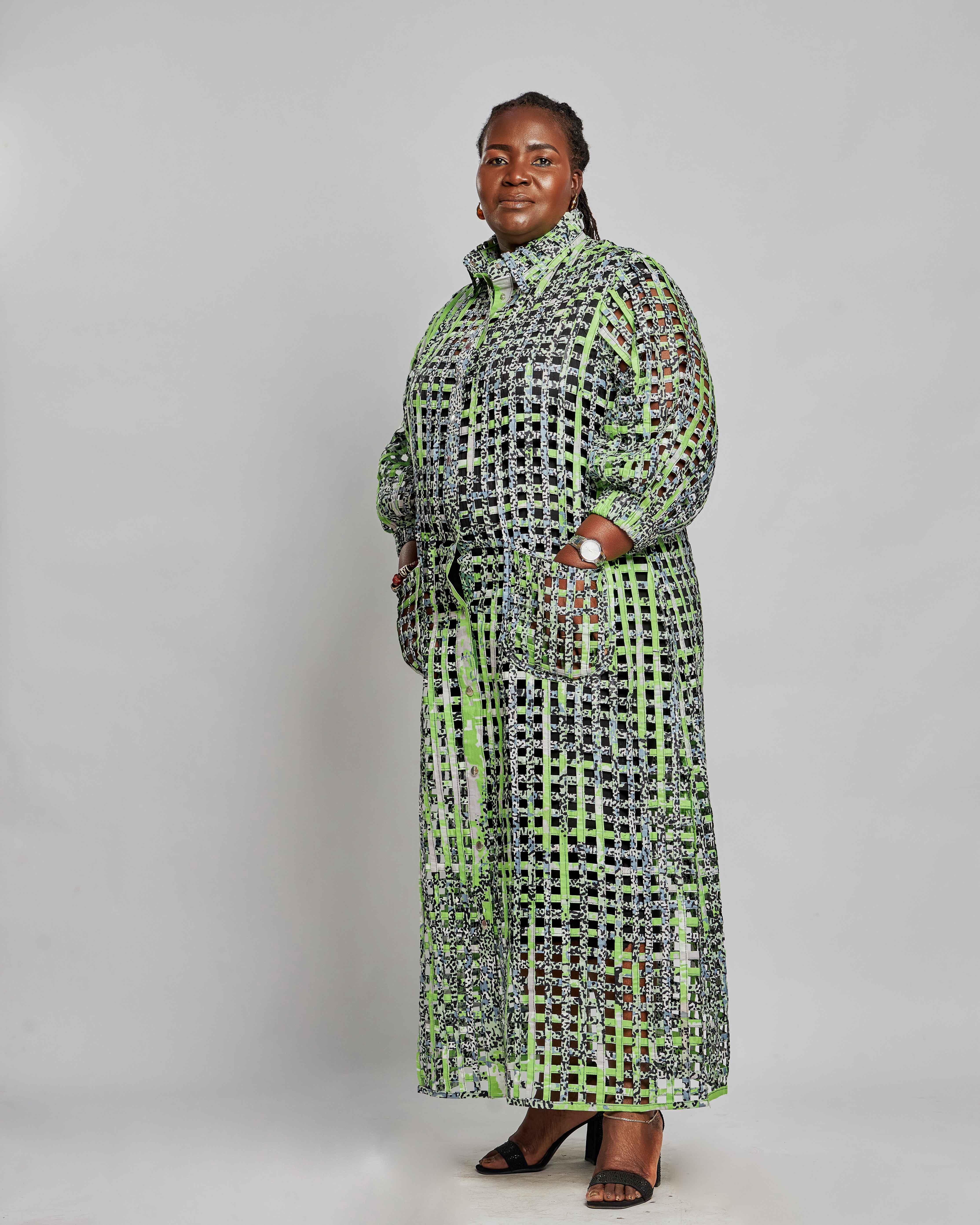 Ankara Women's Mesh Jacket with Buttons - 100% Cotton - YvonneEx