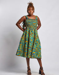 Ankara Women Strip and Elastic Dress with Pockets - YvonneEx