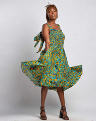 Ankara Women Strip and Elastic Dress with Pockets - YvonneEx