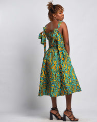 Ankara Women Strip and Elastic Dress with Pockets - YvonneEx