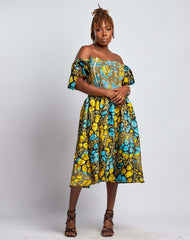 Ankara Women Strip and Elastic Dress with Pockets - YvonneEx