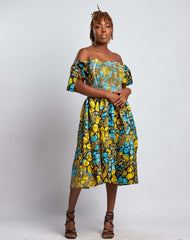 Ankara Women Strip and Elastic Dress with Pockets - YvonneEx