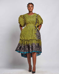 Ankara Women high-low wax print dress with two pockets - YvonneEx