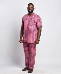Men's Striped Linen Suit Set (Short Sleeves)