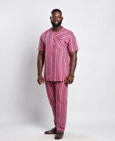 Men's Striped Linen Suit Set (Short Sleeves)