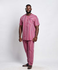 Men's Striped Linen Suit Set (Short Sleeves)